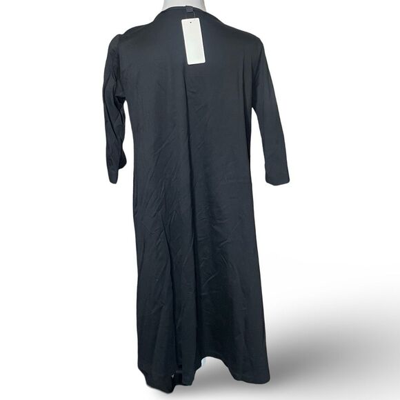 UNIQLO Split Neck Mercerized Cotton Half-Sleeve A-Line Dress, Black, Size Small - Picture 8 of 8